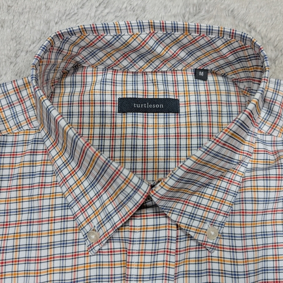 Turtleson Shirt Mens M Blue Yellow Checkered Button Up Polyester Office Preppy - Picture 4 of 7